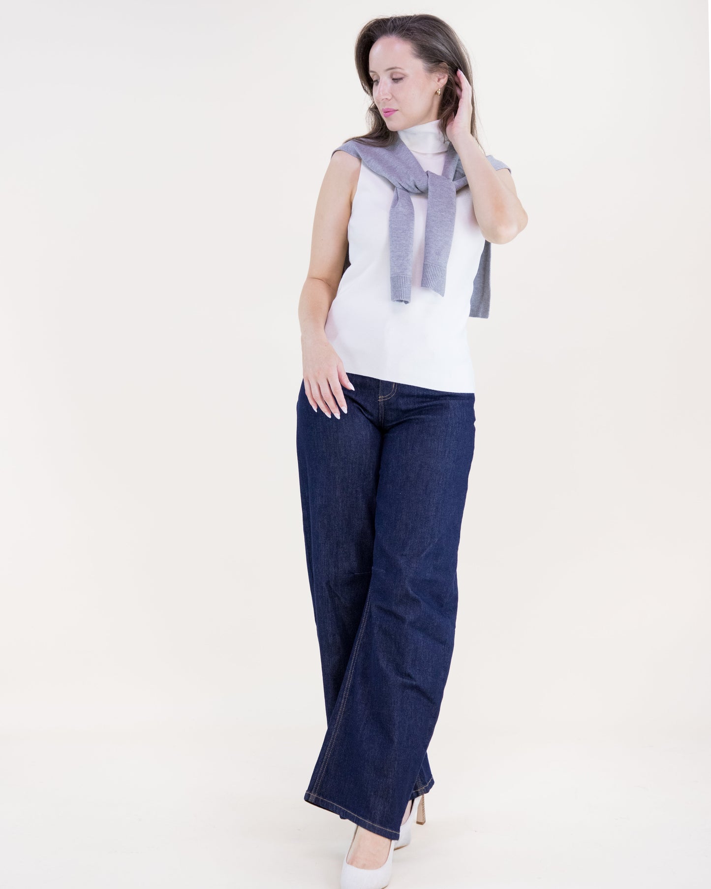 Solid Preppy Mock Sweater Wrap