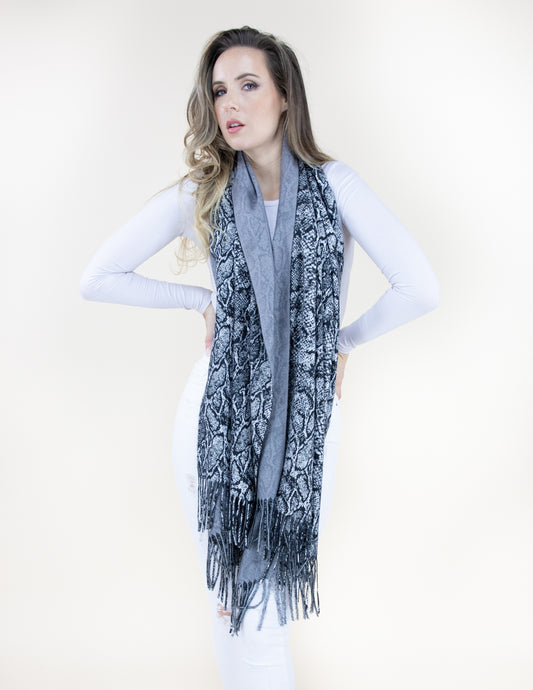 Exotic Snake Print Double-Sided Solid Scarf