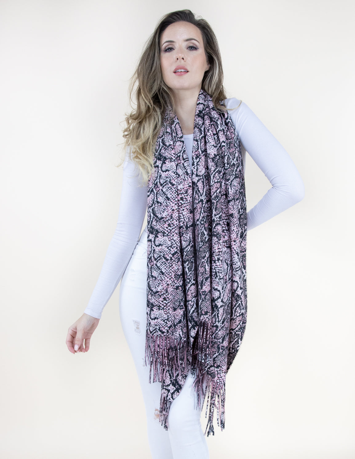 Exotic Snake Print Double-Sided Solid Scarf