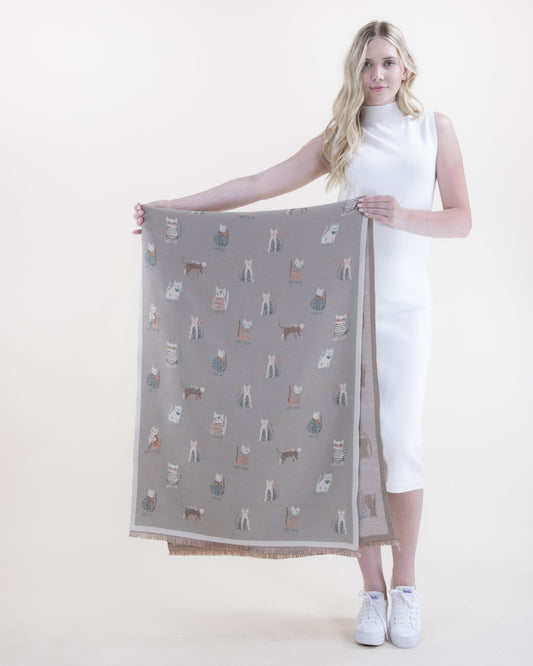 Classy Cat Pattern Scarf w/ Solid Border