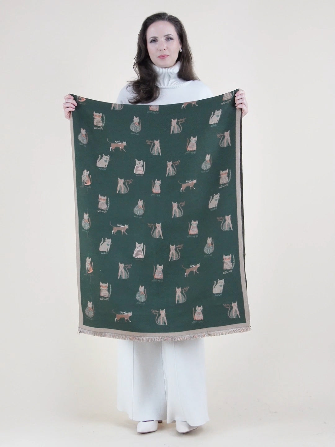 Classy Cat Pattern Scarf w/ Solid Border