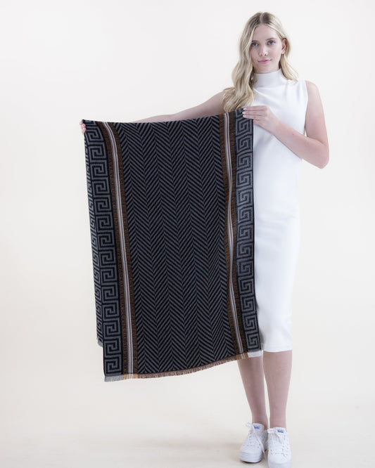 Herringbone Scarf w/ Greek Key Borders and Stripe