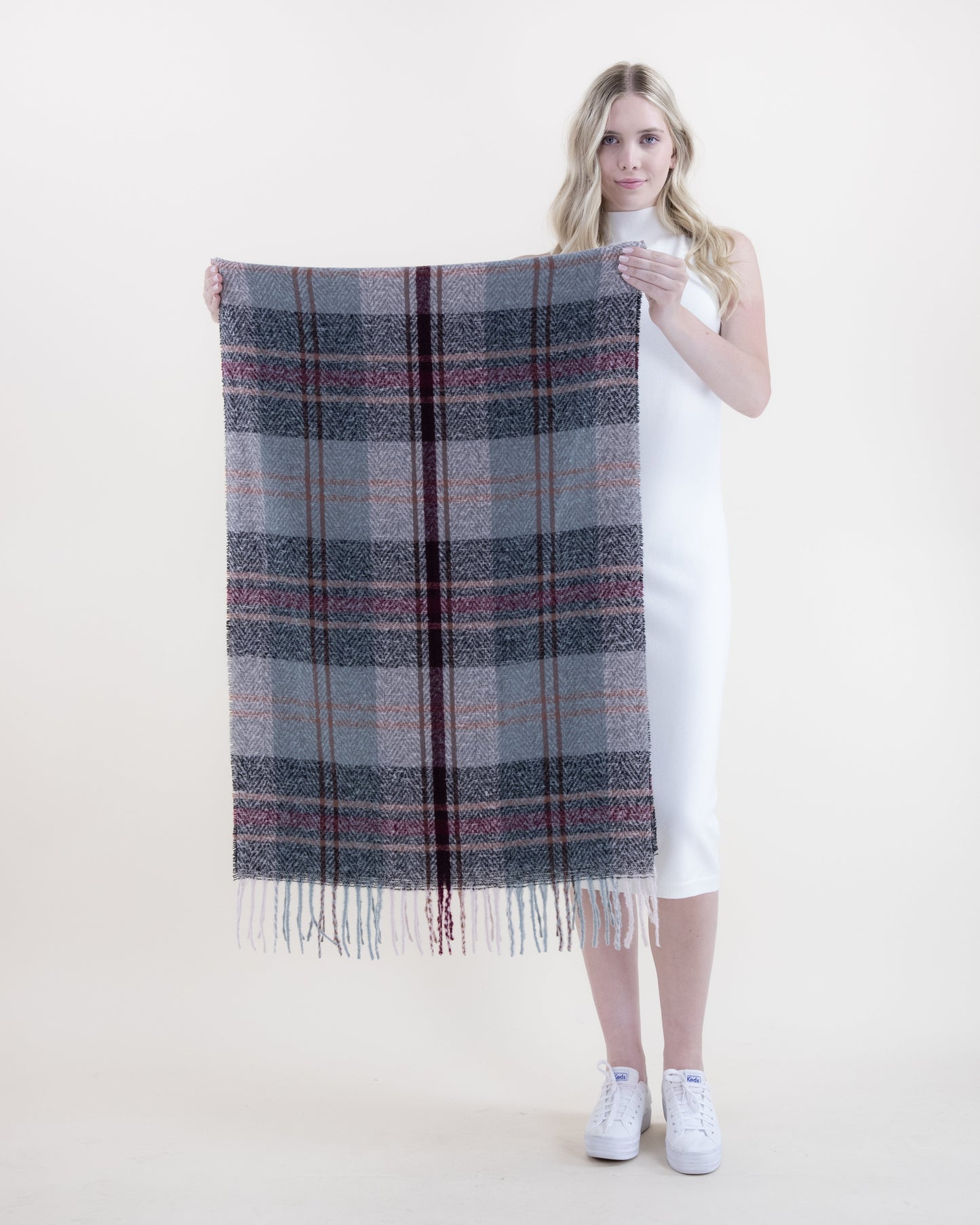 Multi Tone Herringbone Plaid Scarf w/ Fringe