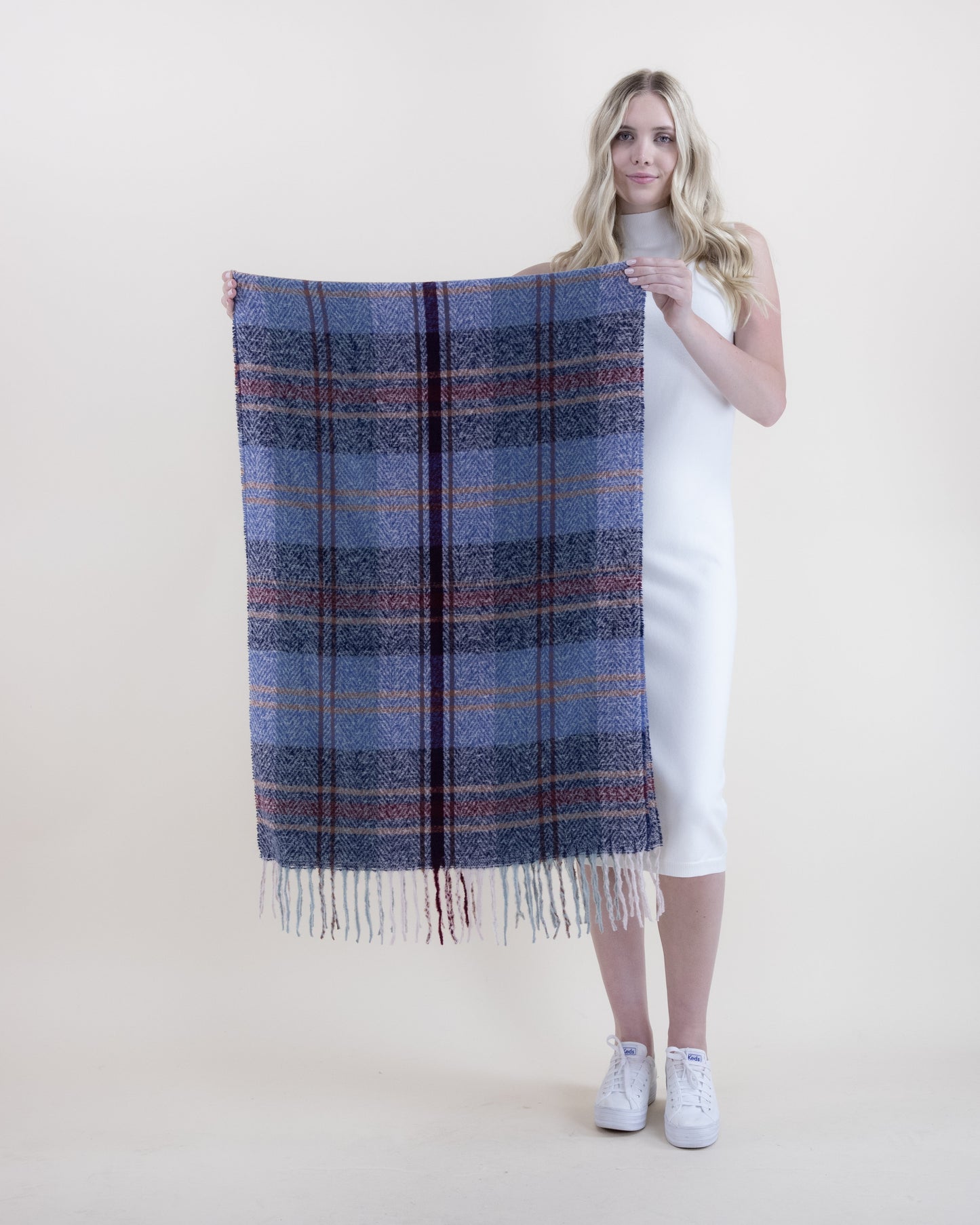 Multi Tone Herringbone Plaid Scarf w/ Fringe