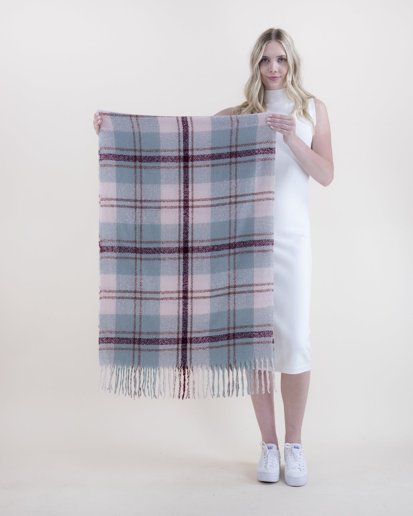 Multi Tone Herringbone Plaid Scarf w/ Fringe