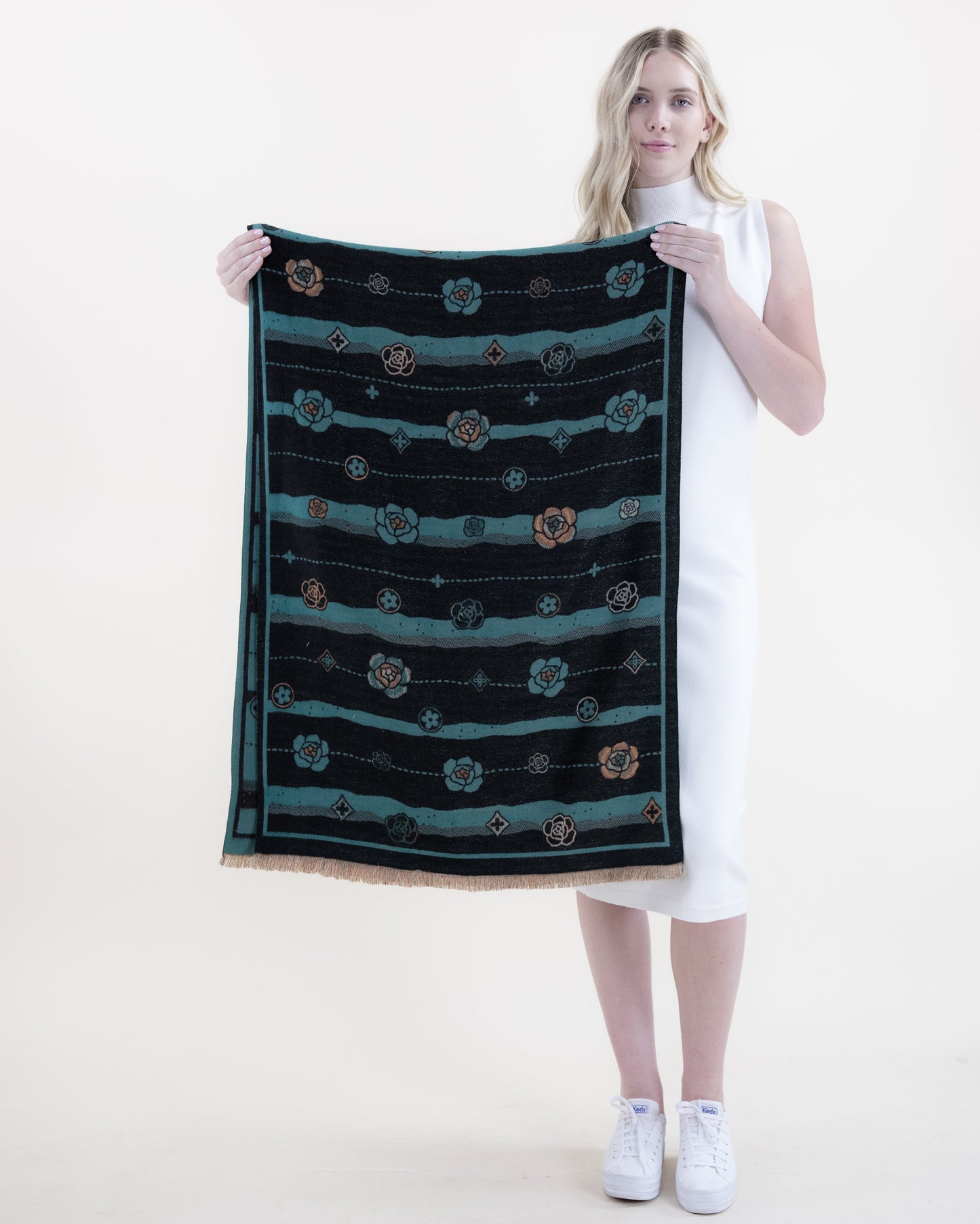 Lines and Roses w/ Metallic Thread Scarf