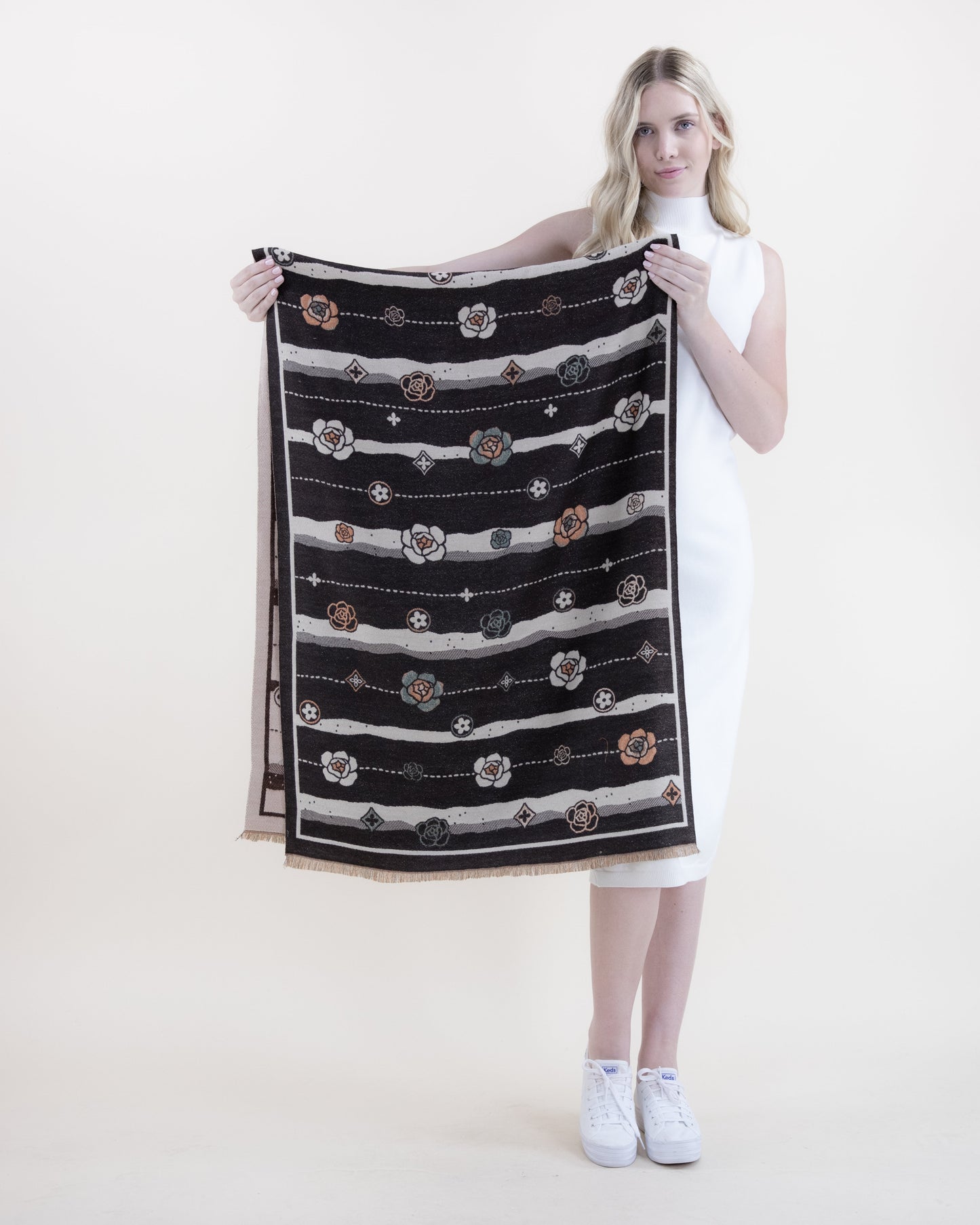 Lines and Roses w/ Metallic Thread Scarf