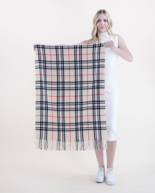 Soft Feel Highland Plaid Scarf  w/ Red Line Accent