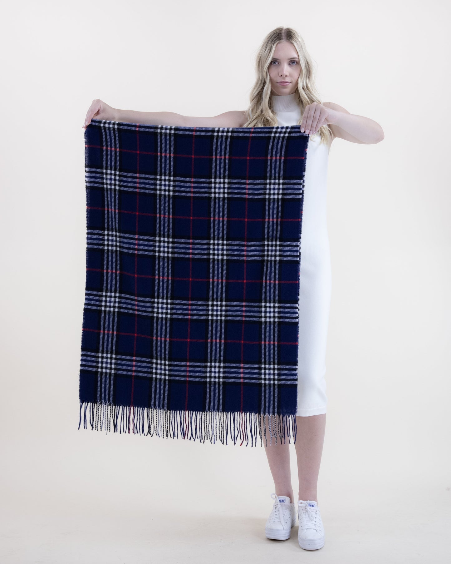 Soft Feel Highland Plaid Scarf  w/ Red Line Accent