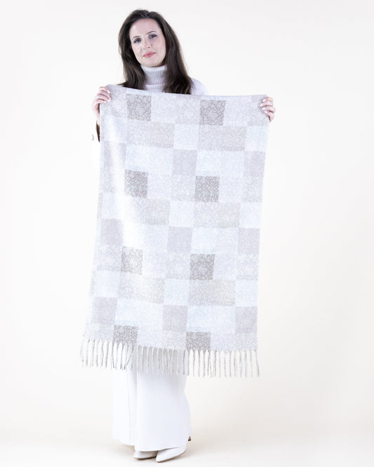 Monochromatic Squares Scarf w/ Fringe