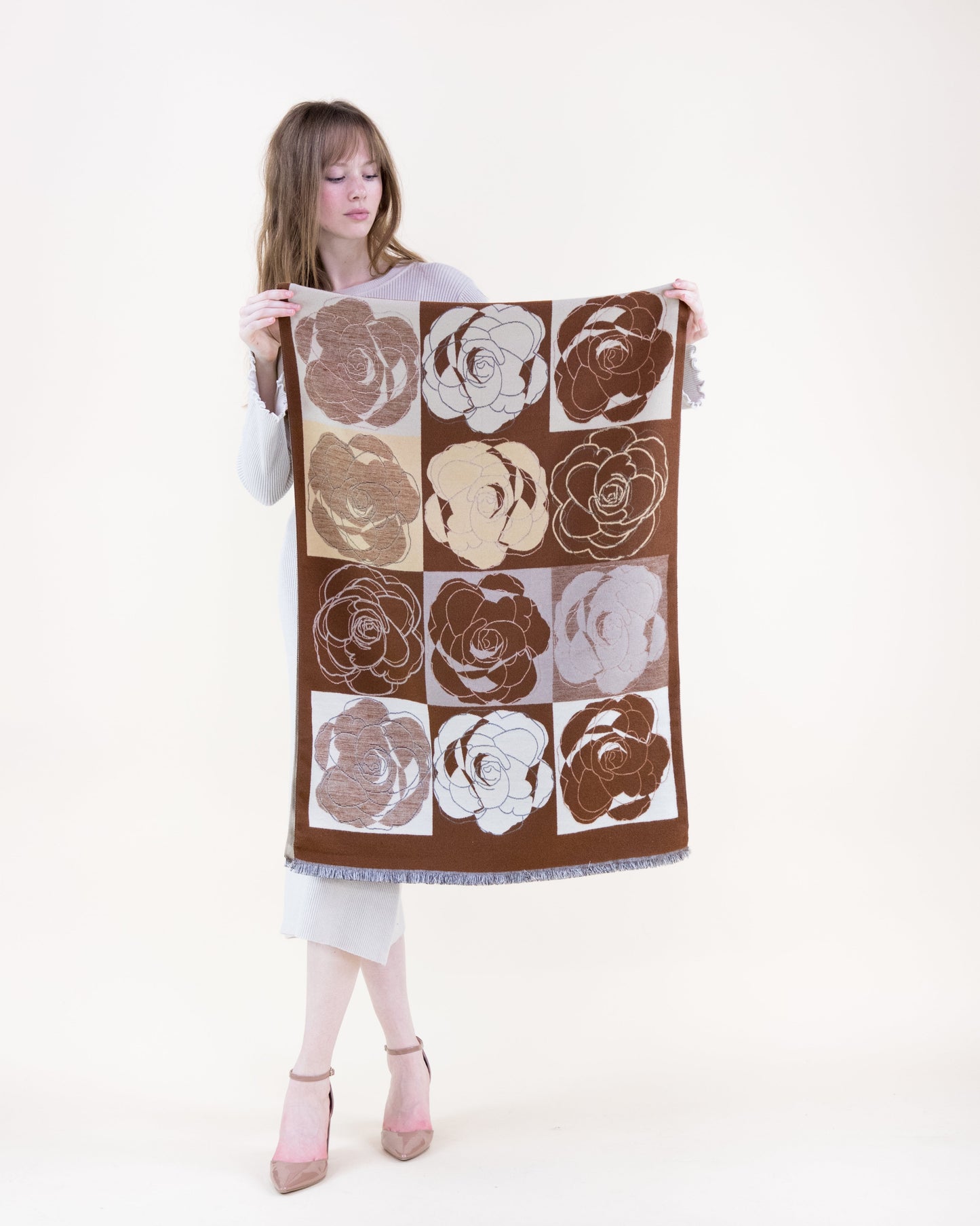 Tonal Rose Grid Scarf