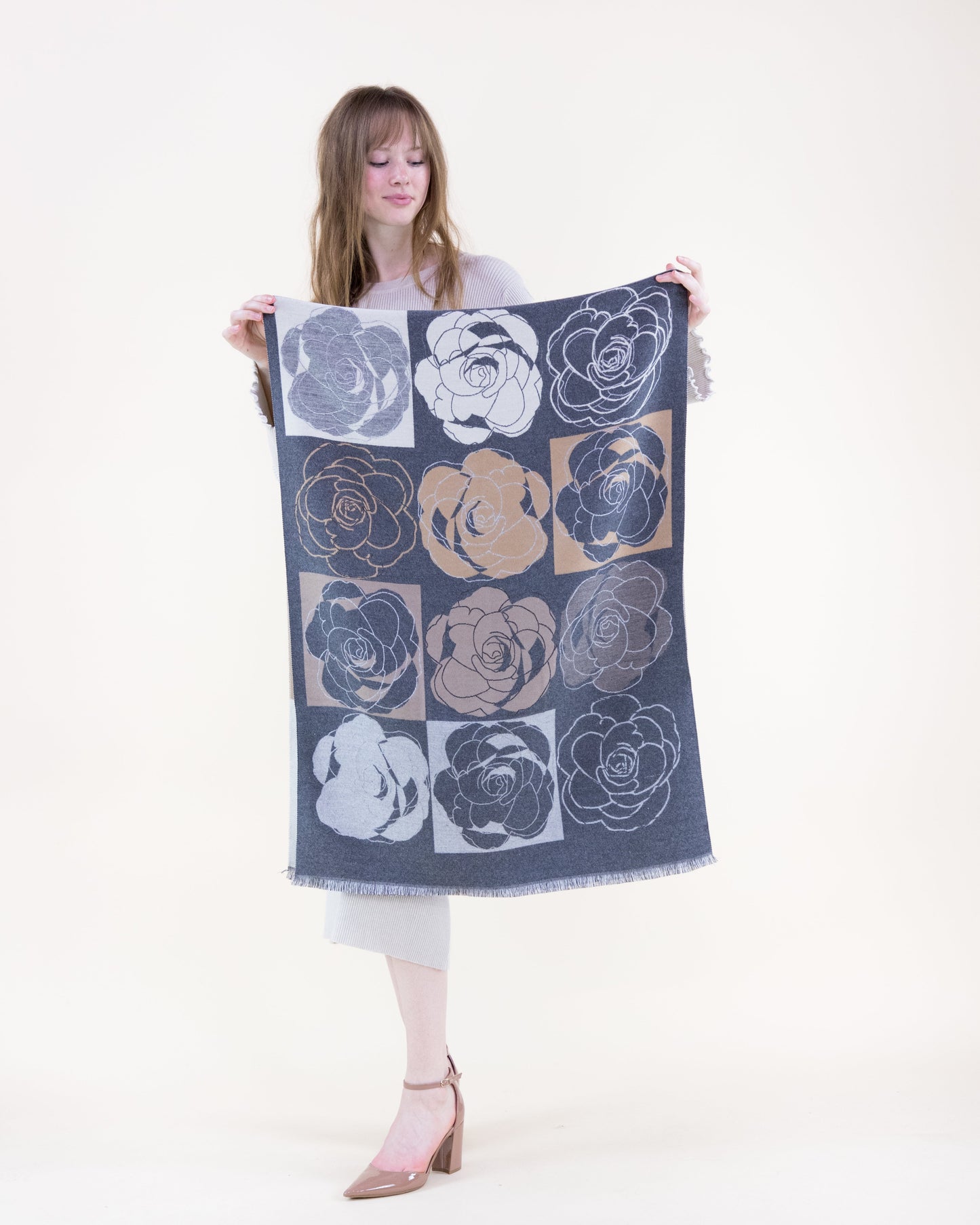 Tonal Rose Grid Scarf