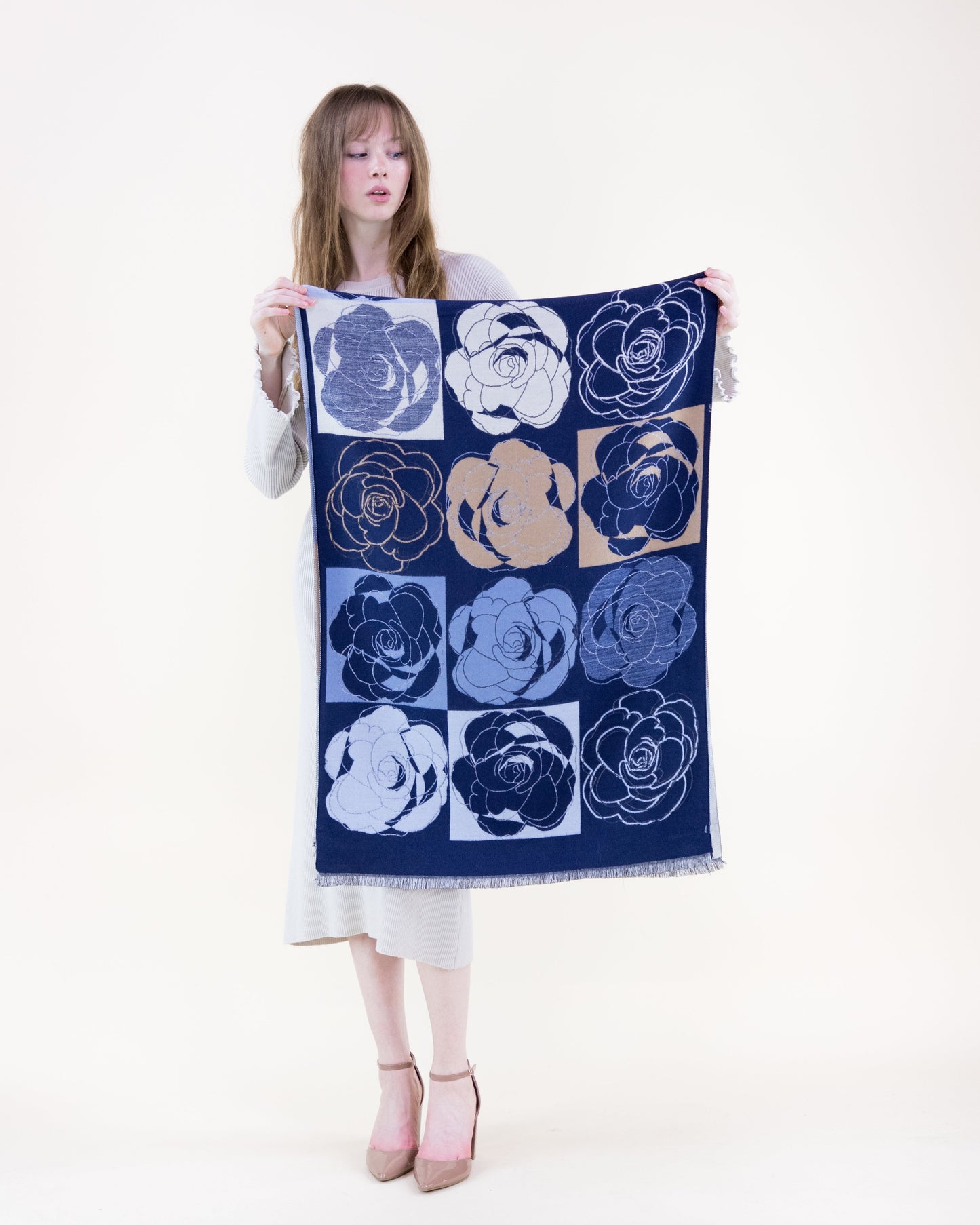 Tonal Rose Grid Scarf