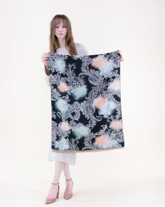 Baroque Paisley Over Watercolor Scarf