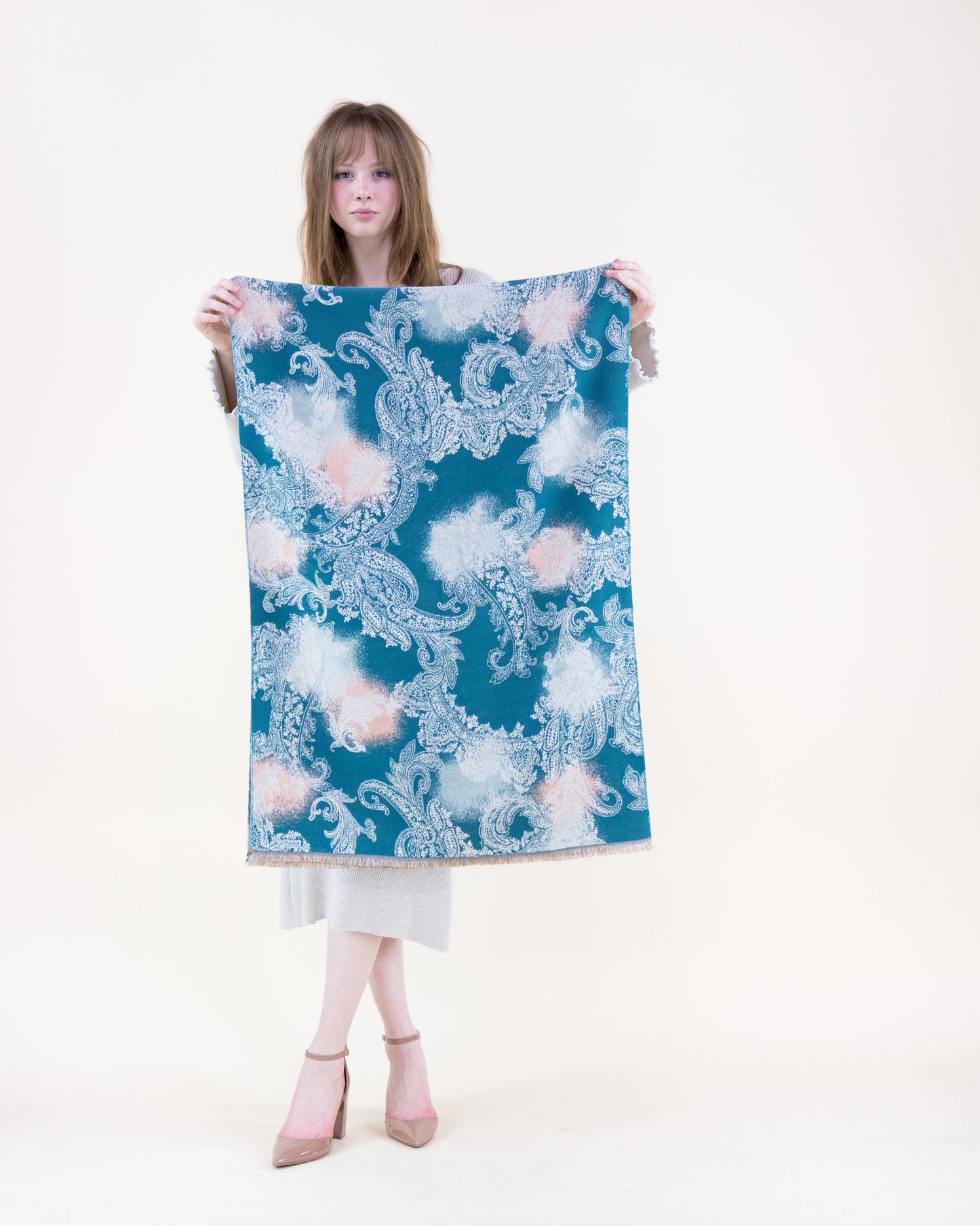 Baroque Paisley Over Watercolor Scarf