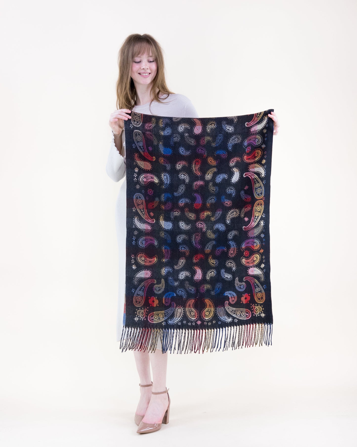Scattered Paisley Color Grid Scarf
