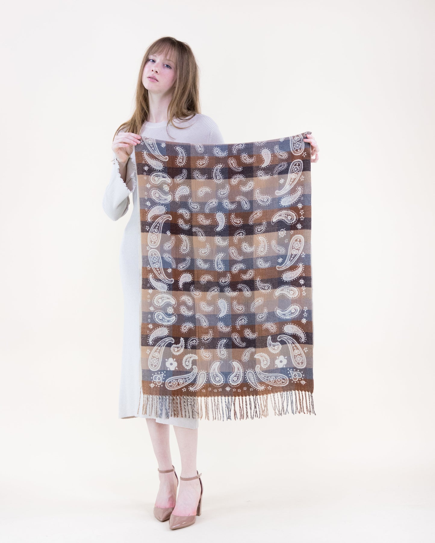 Scattered Paisley Color Grid Scarf