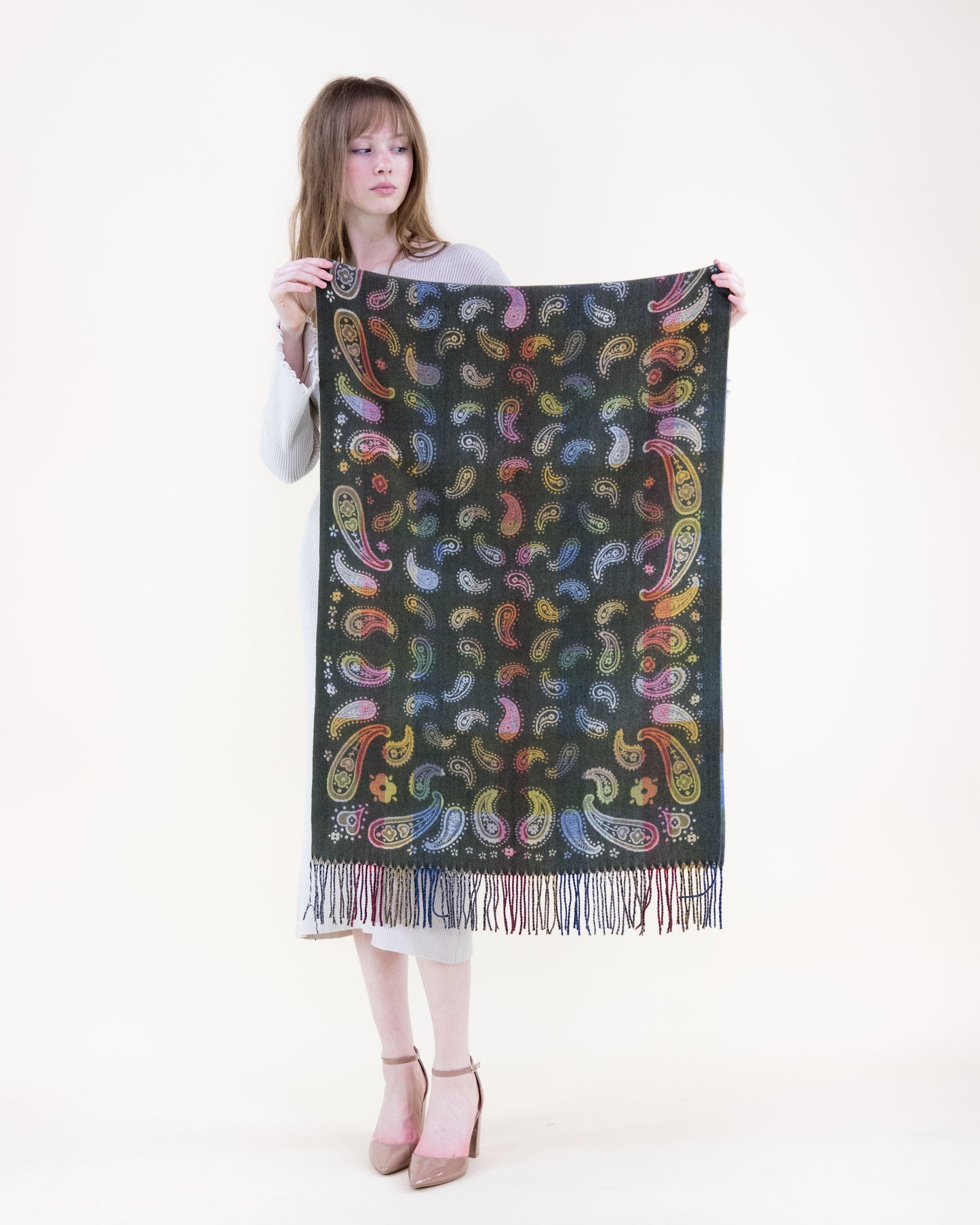 Scattered Paisley Color Grid Scarf