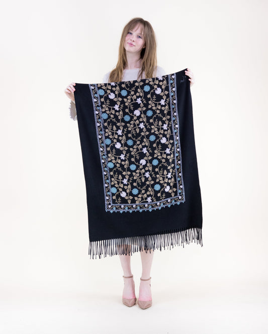 Embroidered Floral Vines Scarf