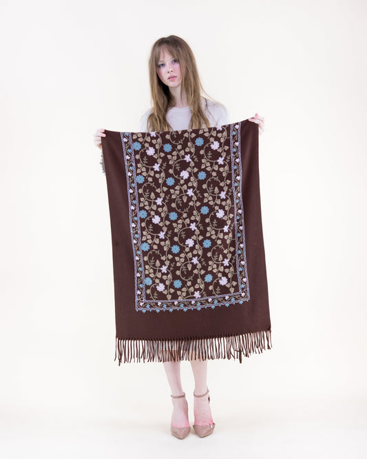 Embroidered Floral Vines Scarf