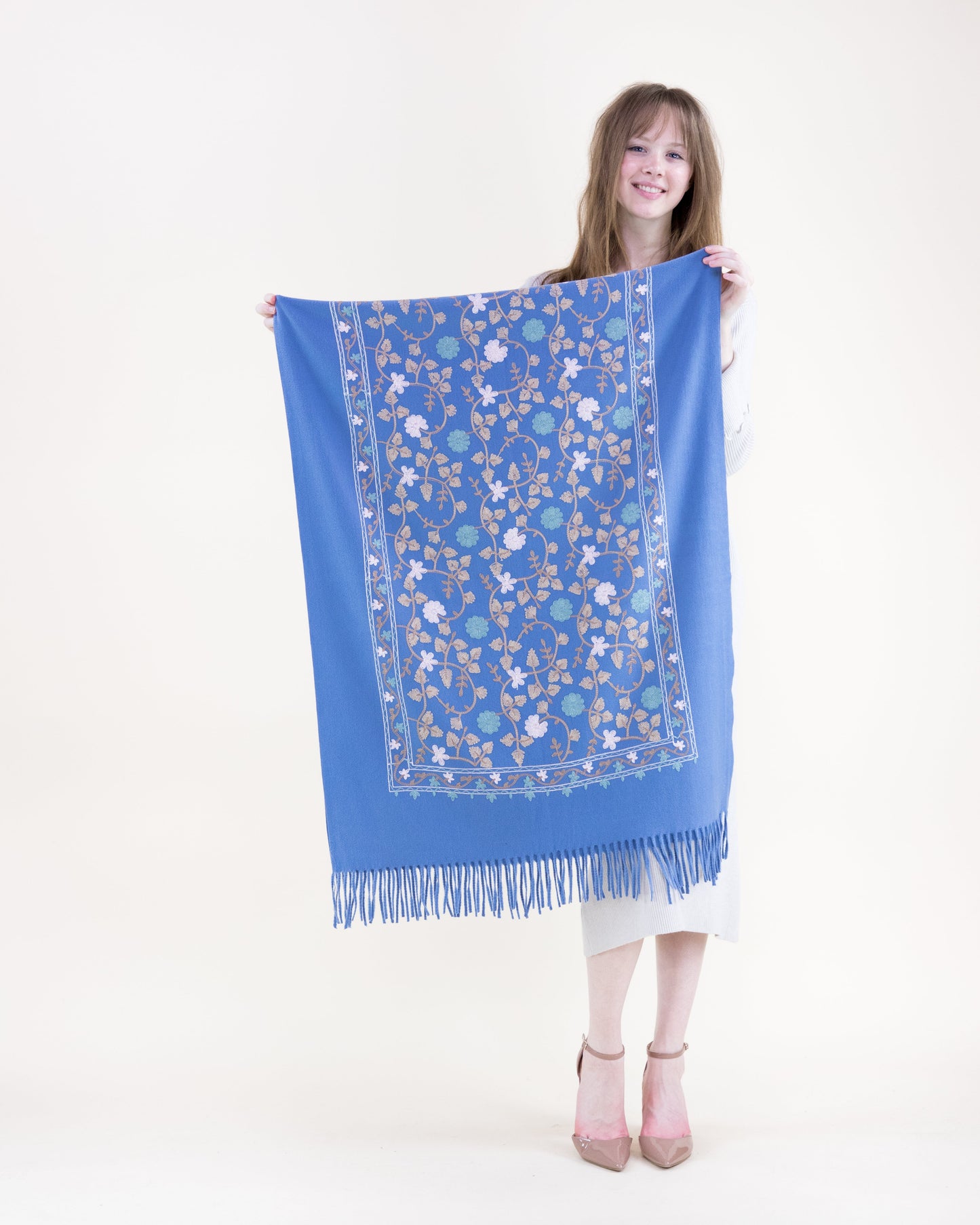 Embroidered Floral Vines Scarf