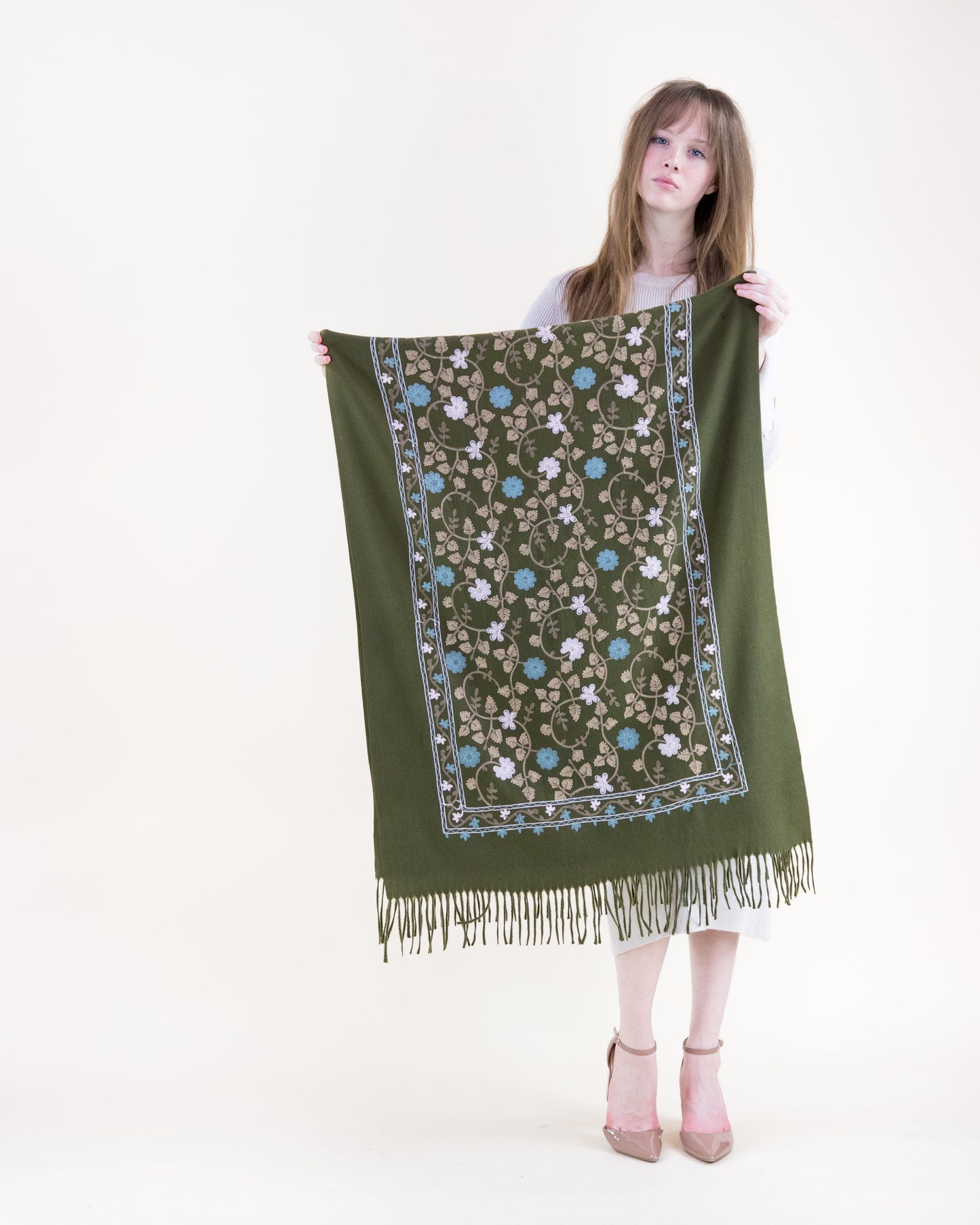 Embroidered Floral Vines Scarf