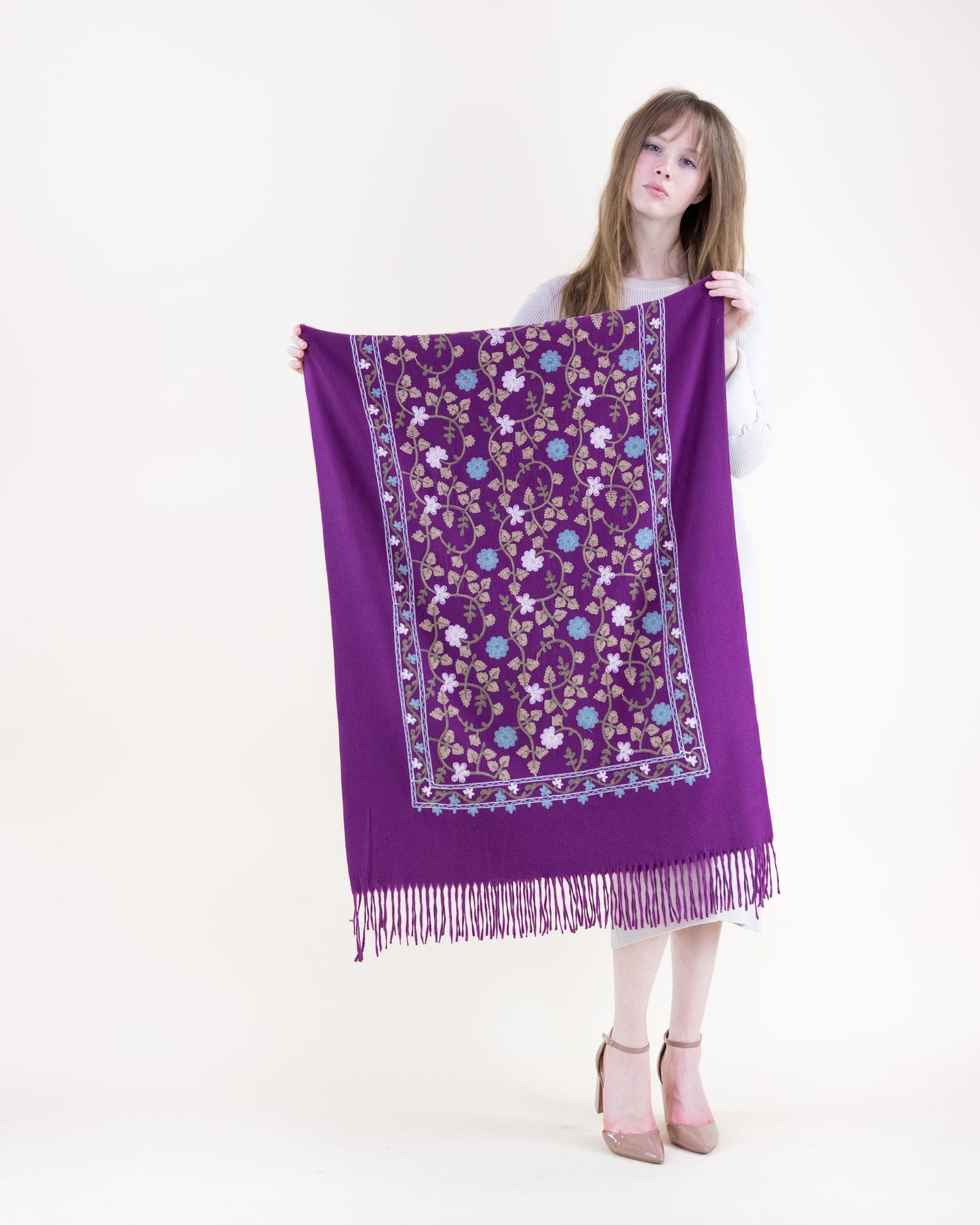 Embroidered Floral Vines Scarf