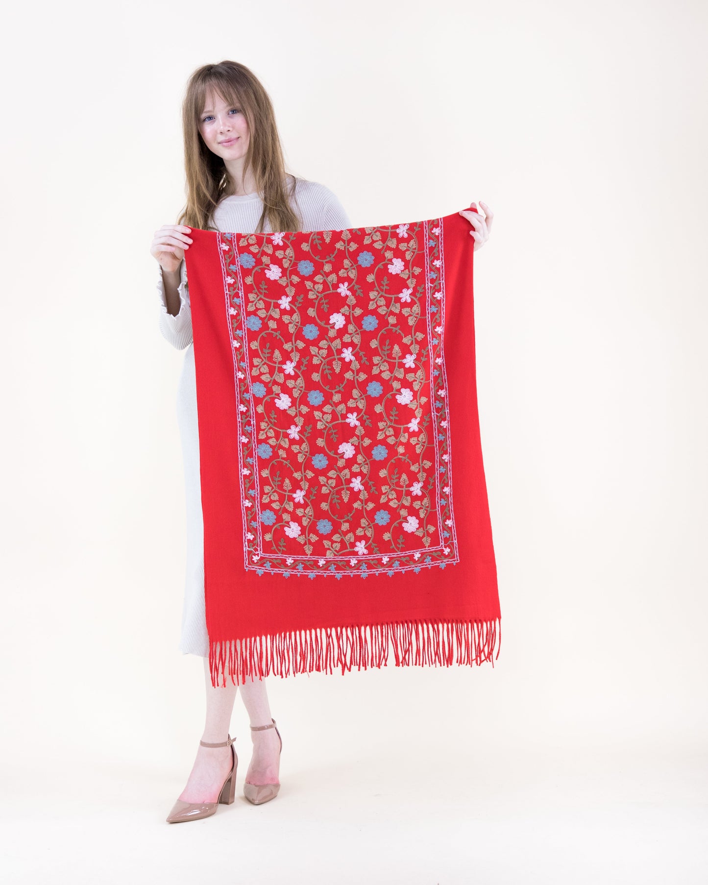 Embroidered Floral Vines Scarf