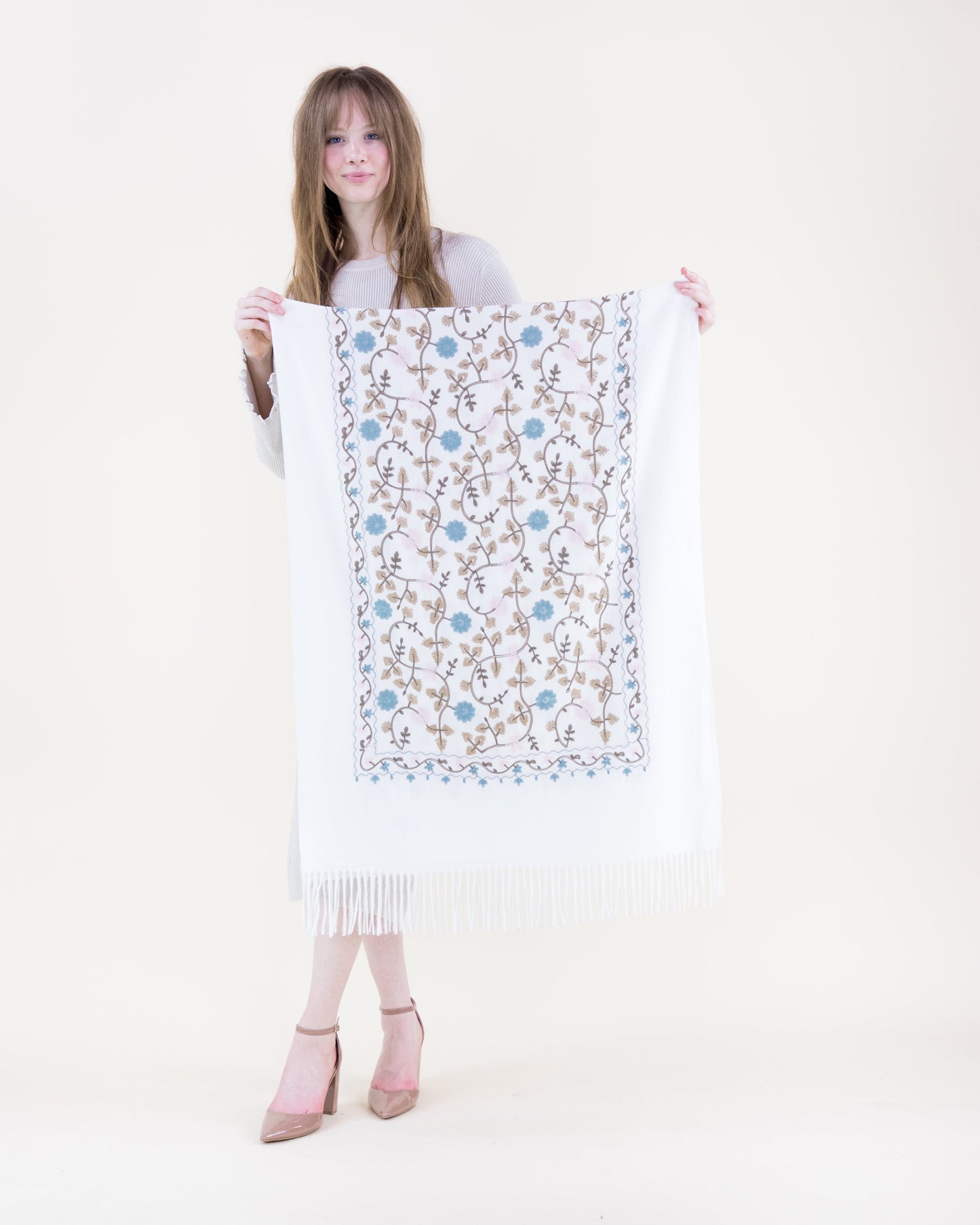 Embroidered Floral Vines Scarf