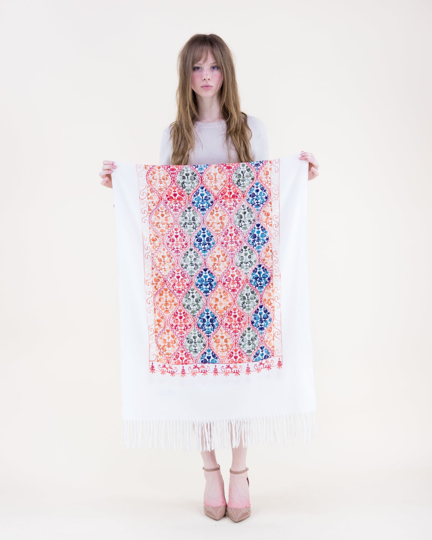 Embroidered Garden Ogee Trellis Scarf