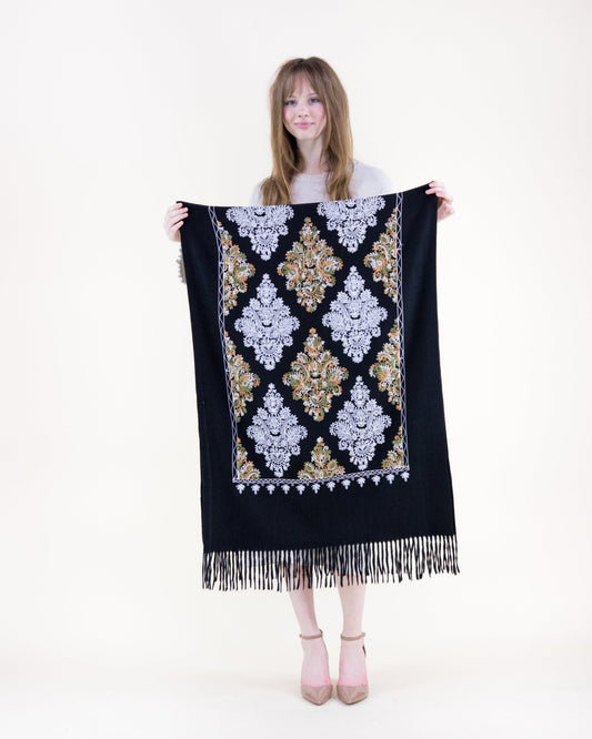 Embroidered Floral Diamond Scarf