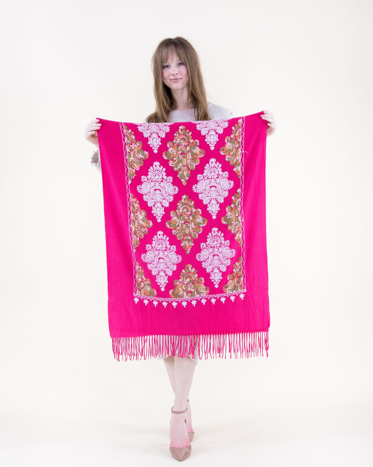 Embroidered Floral Diamond Scarf