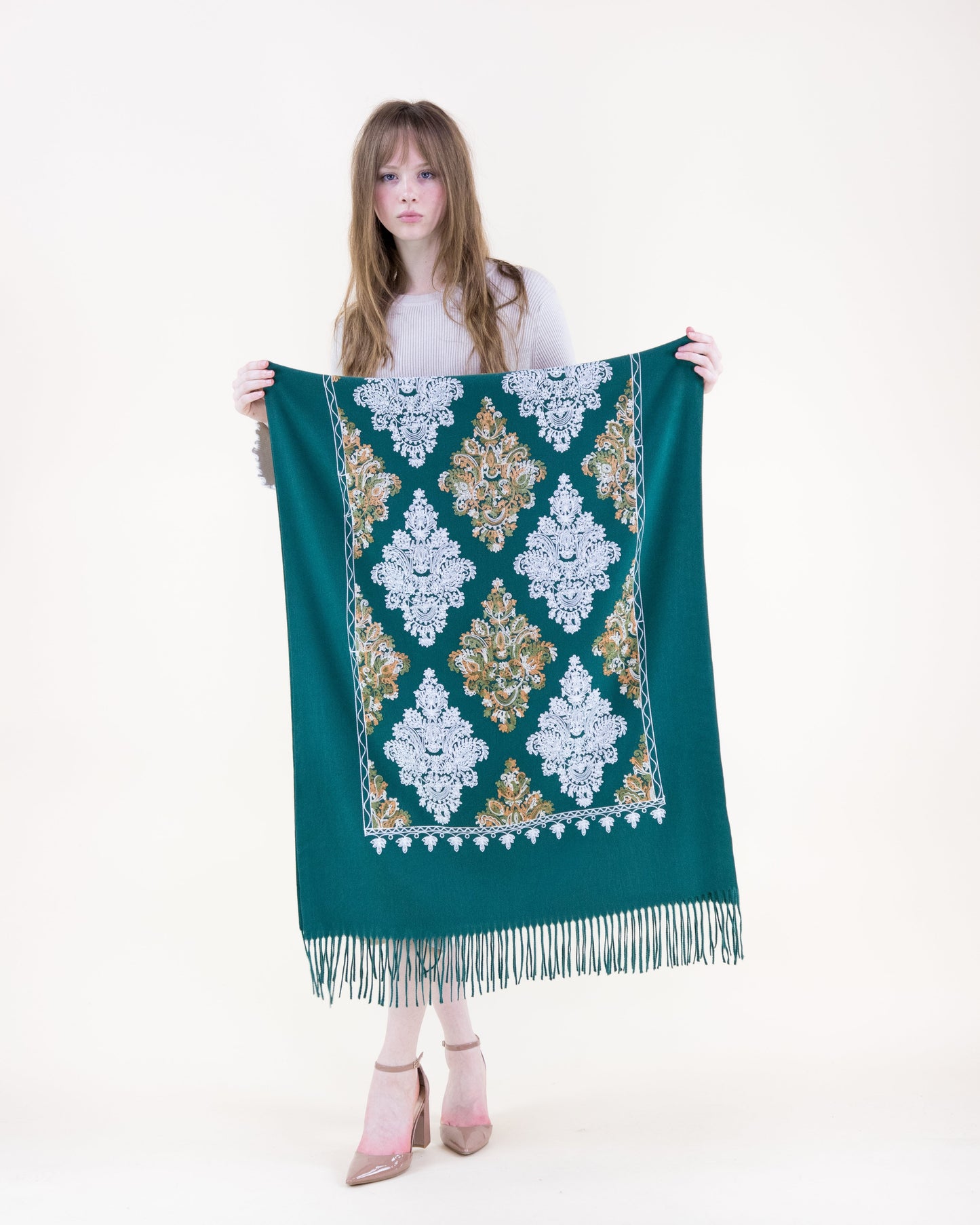 Embroidered Floral Diamond Scarf