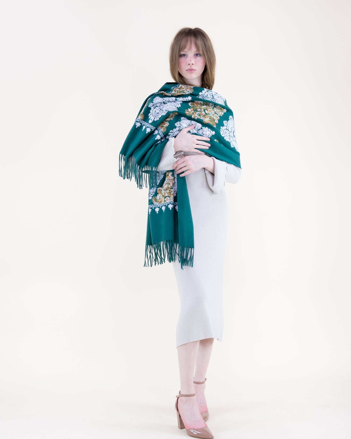 Embroidered Floral Diamond Scarf