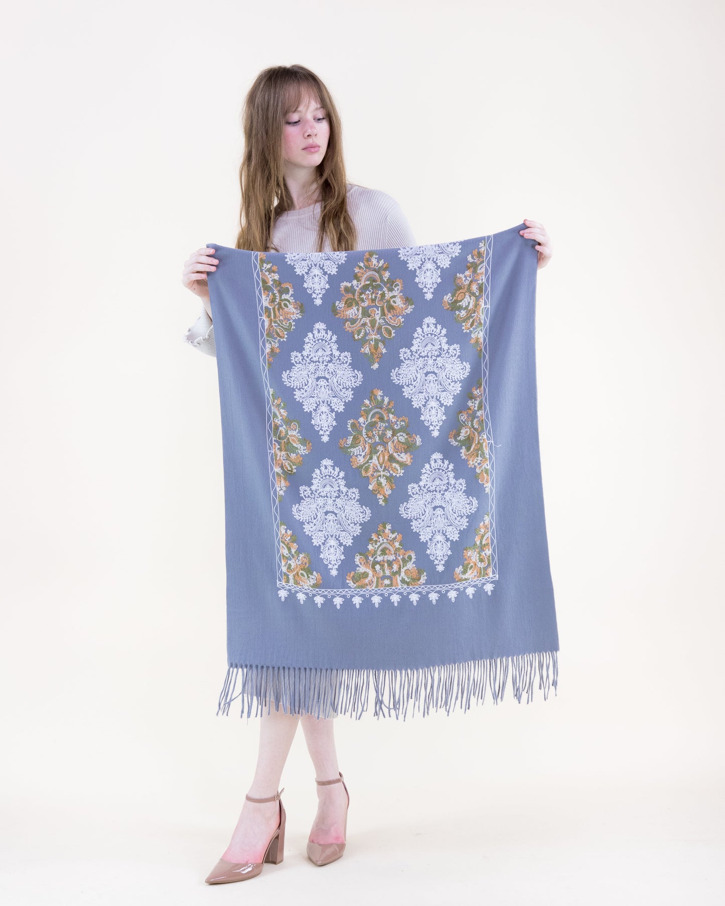 Embroidered Floral Diamond Scarf