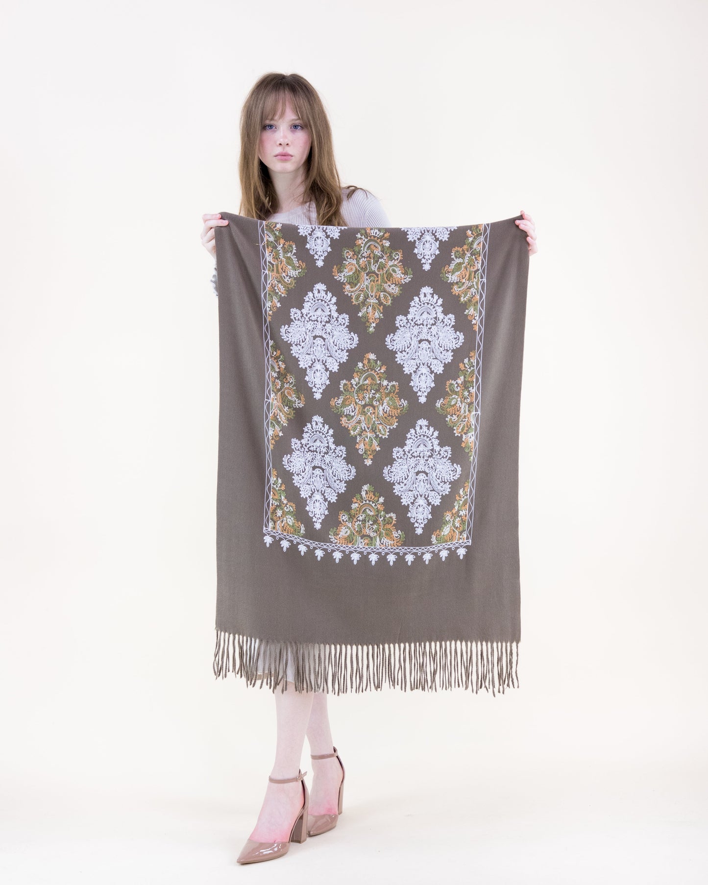Embroidered Floral Diamond Scarf