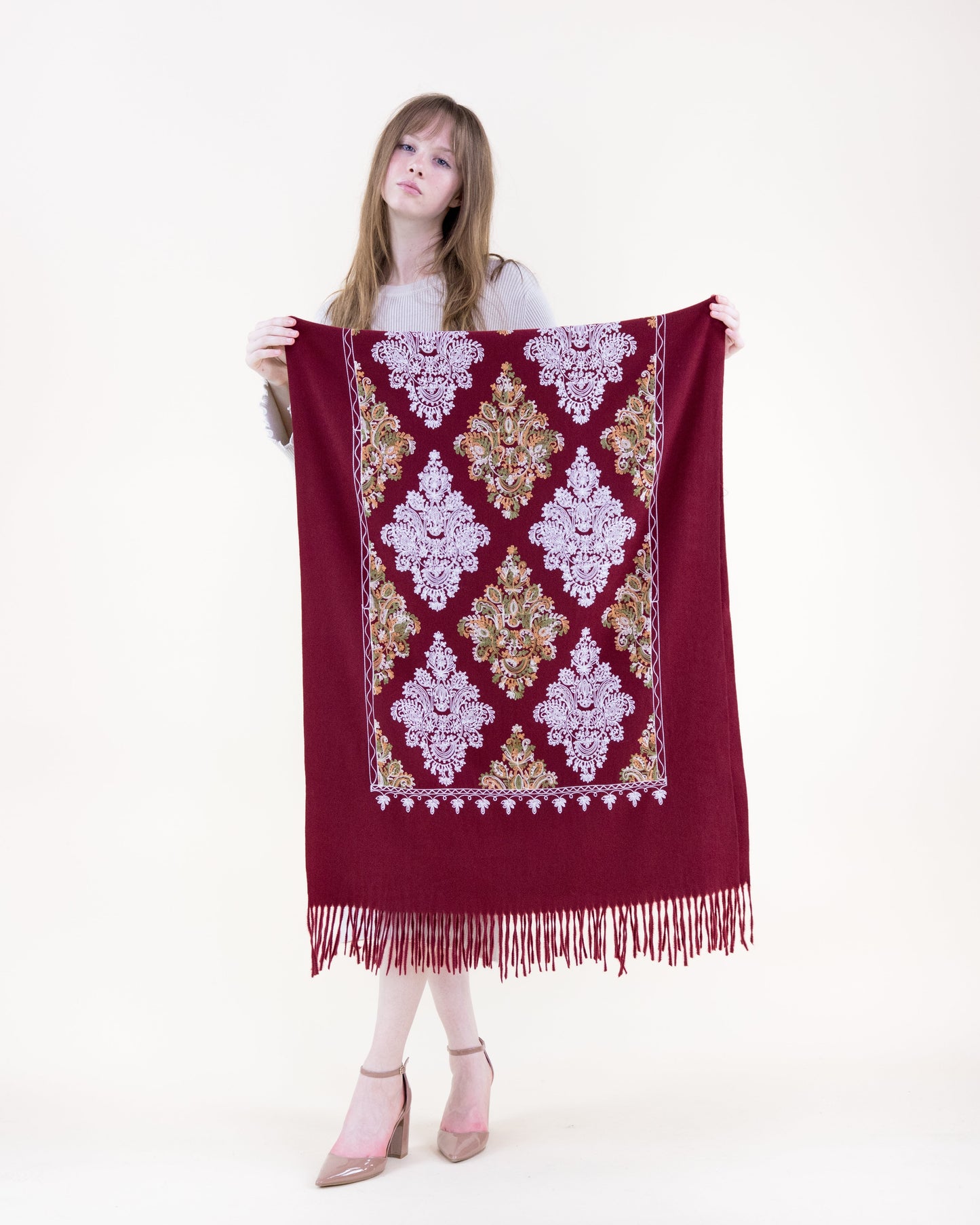 Embroidered Floral Diamond Scarf