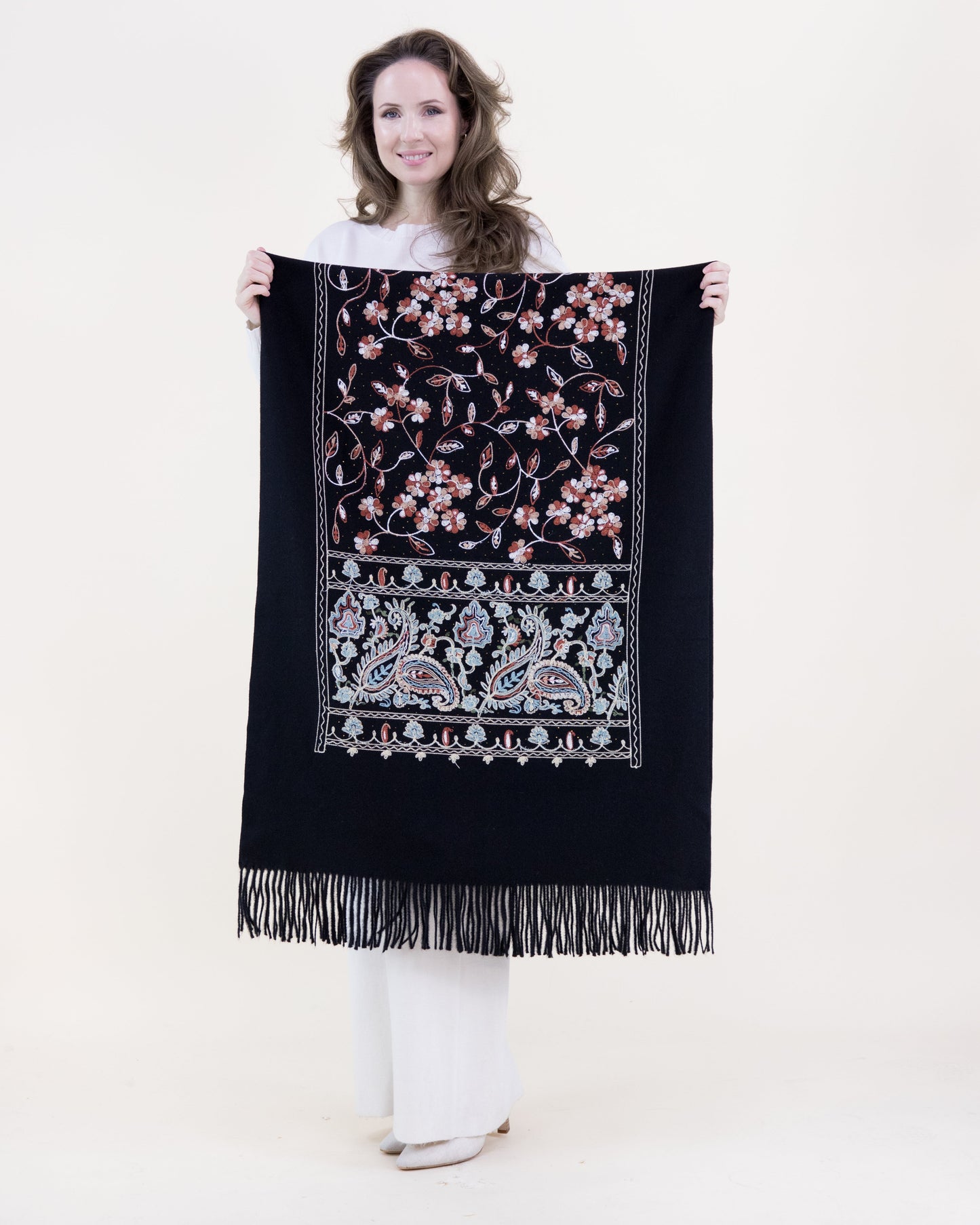 Embroidered Autumn Bloom Rhinestone Scarf