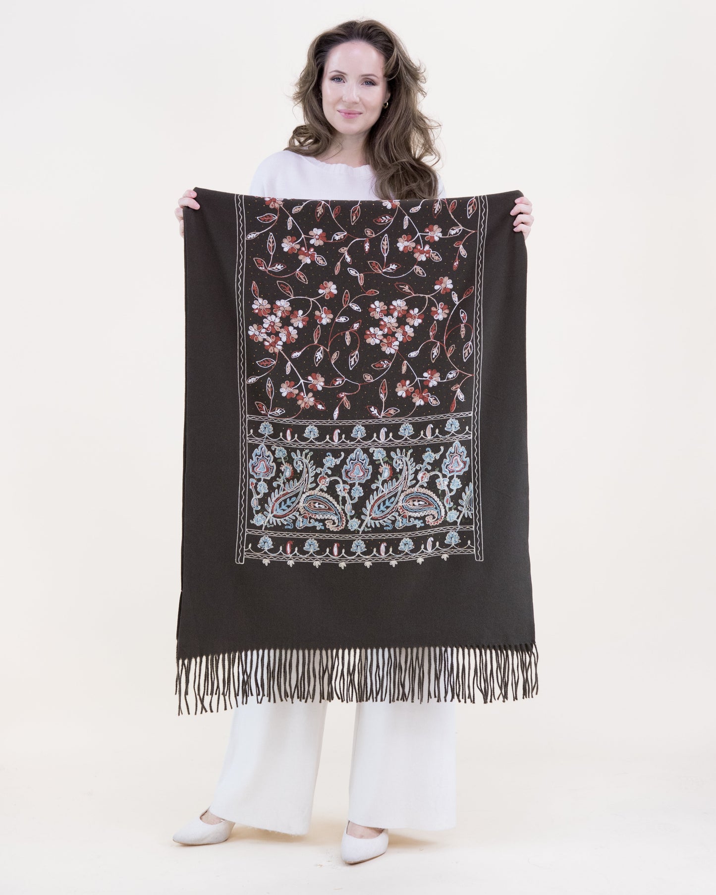 Embroidered Autumn Bloom Rhinestone Scarf