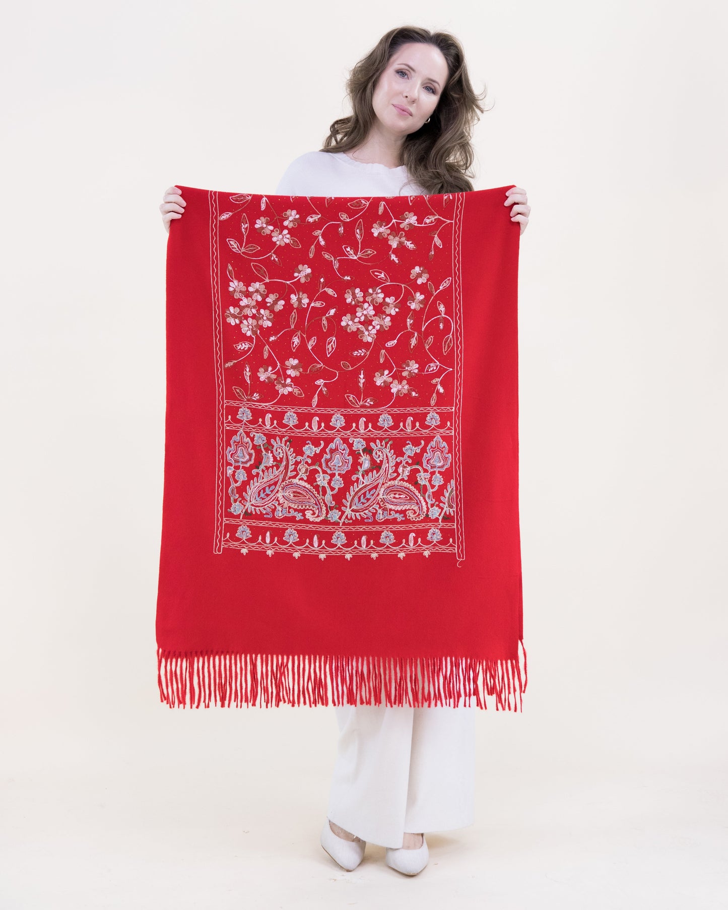Embroidered Autumn Bloom Rhinestone Scarf