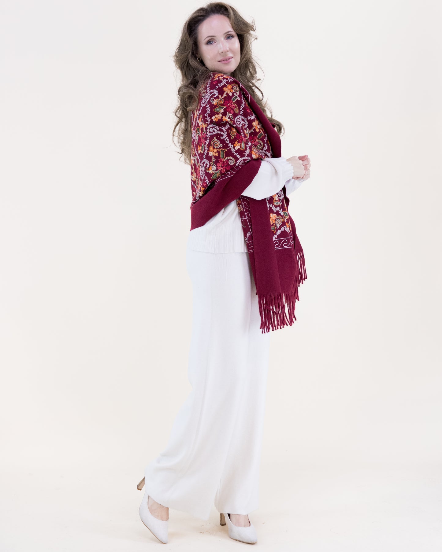 Embroidered Garden Vinework Rhinestone Scarf