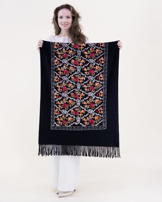 Embroidered Garden Vinework Rhinestone Scarf