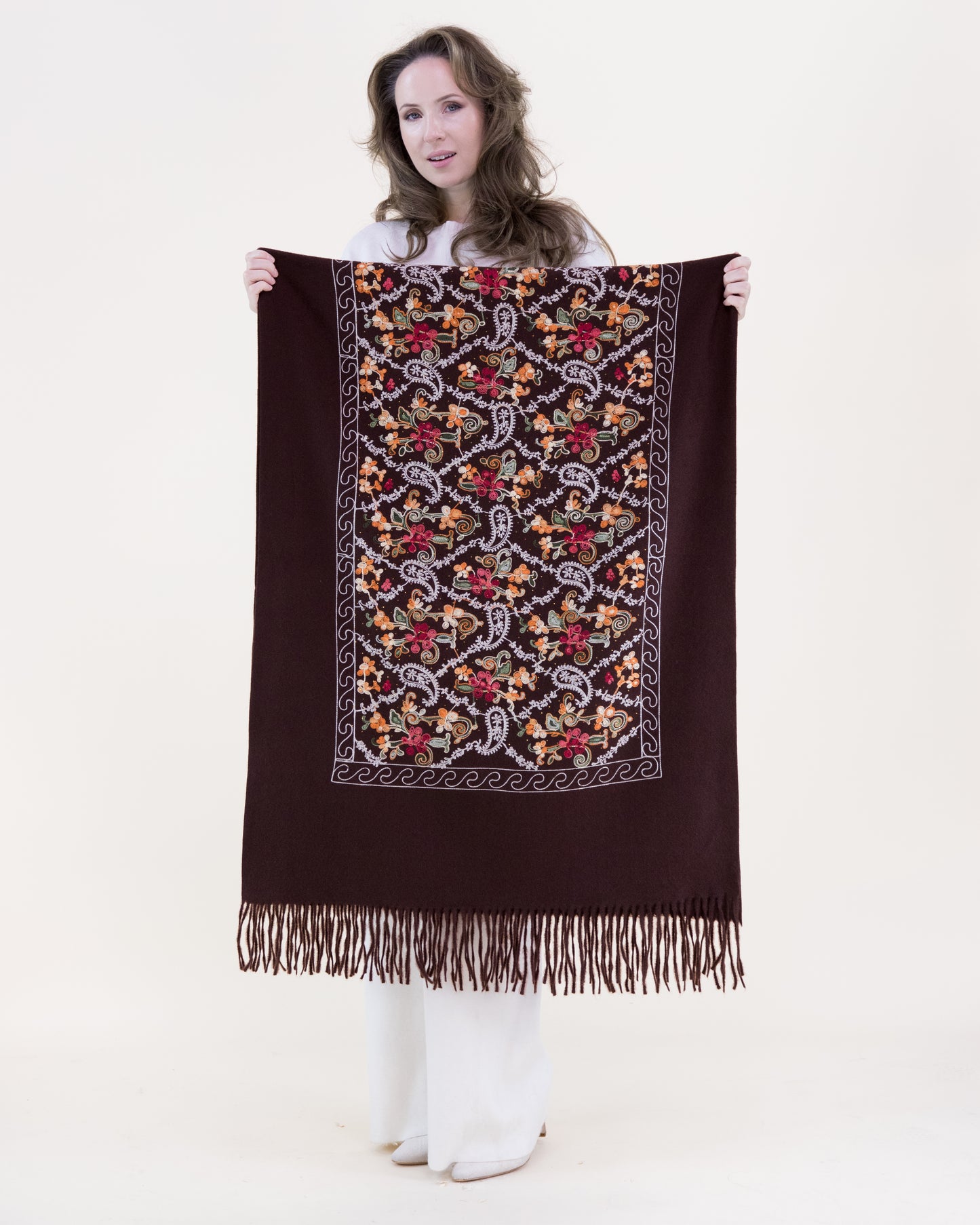 Embroidered Garden Vinework Rhinestone Scarf