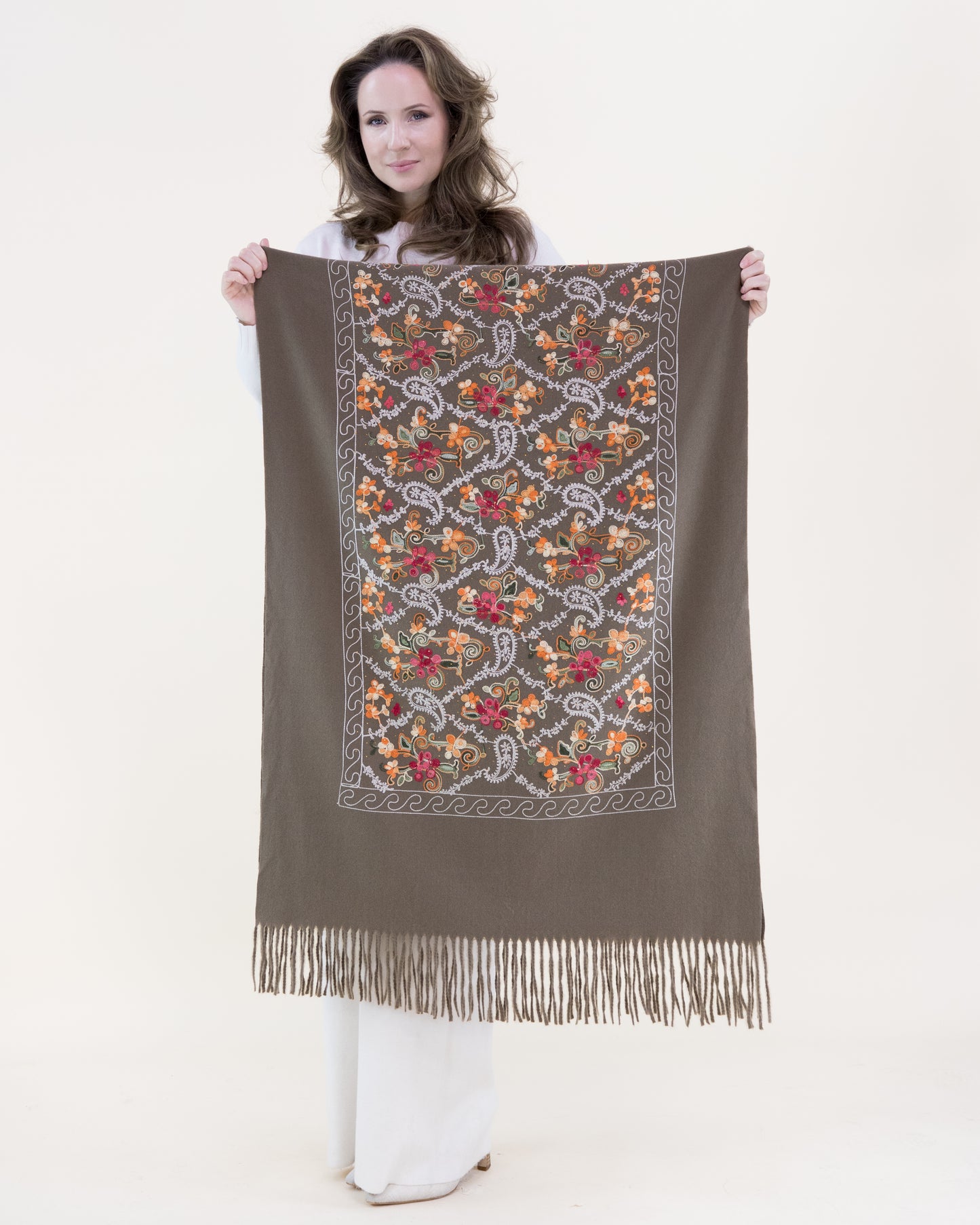 Embroidered Garden Vinework Rhinestone Scarf