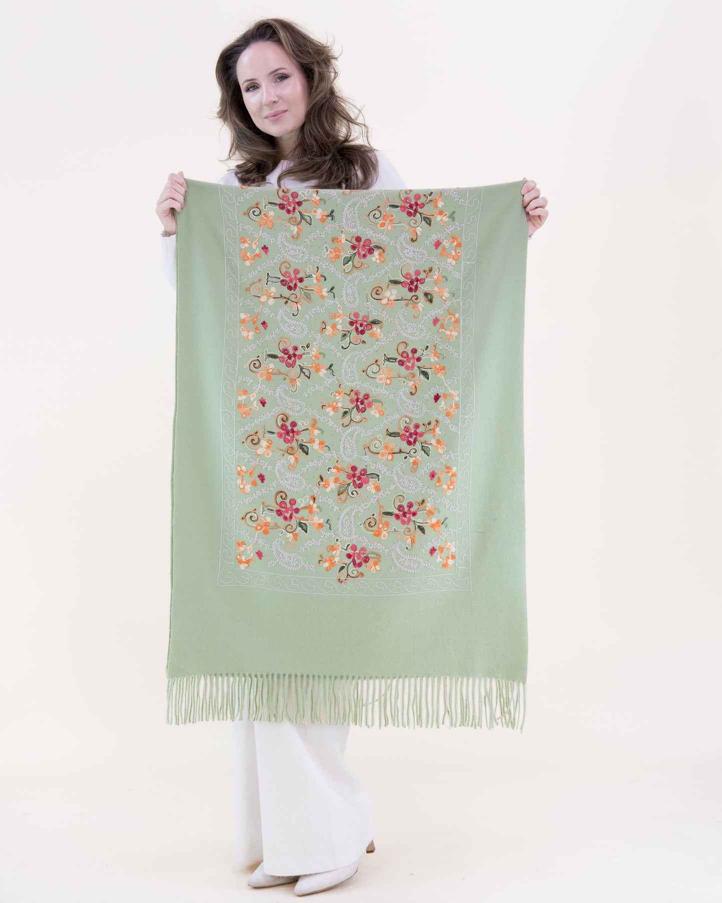 Embroidered Garden Vinework Rhinestone Scarf