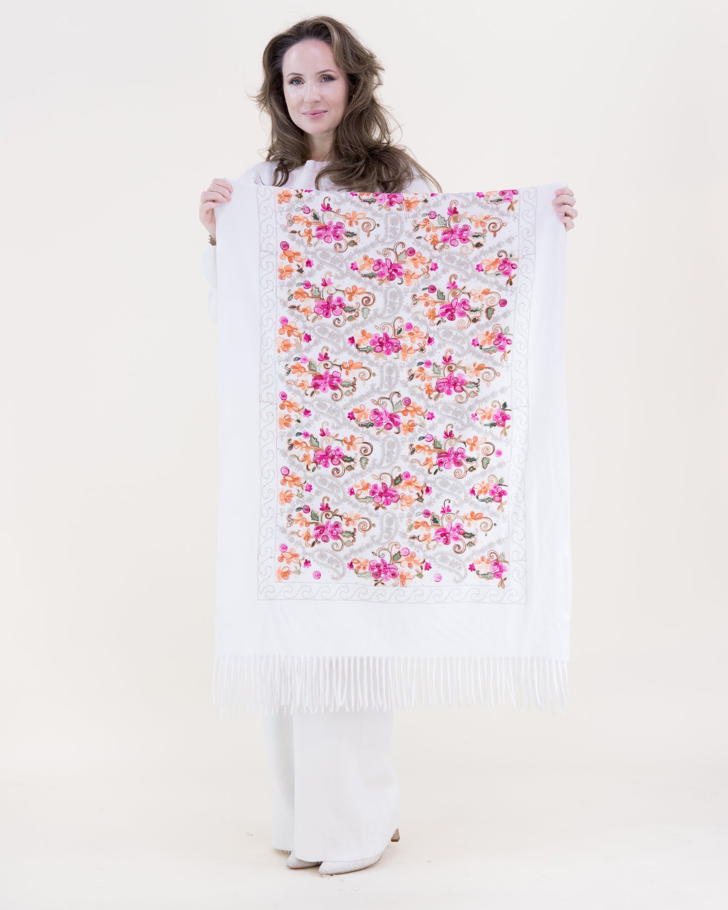 Embroidered Garden Vinework Rhinestone Scarf