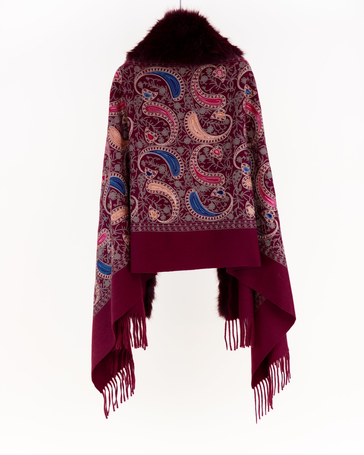 Embroidered Baroque Paisley Faux Fur Edge Scarf