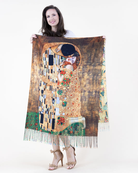 The Kiss and Lady with Fan Double Sided Scarf