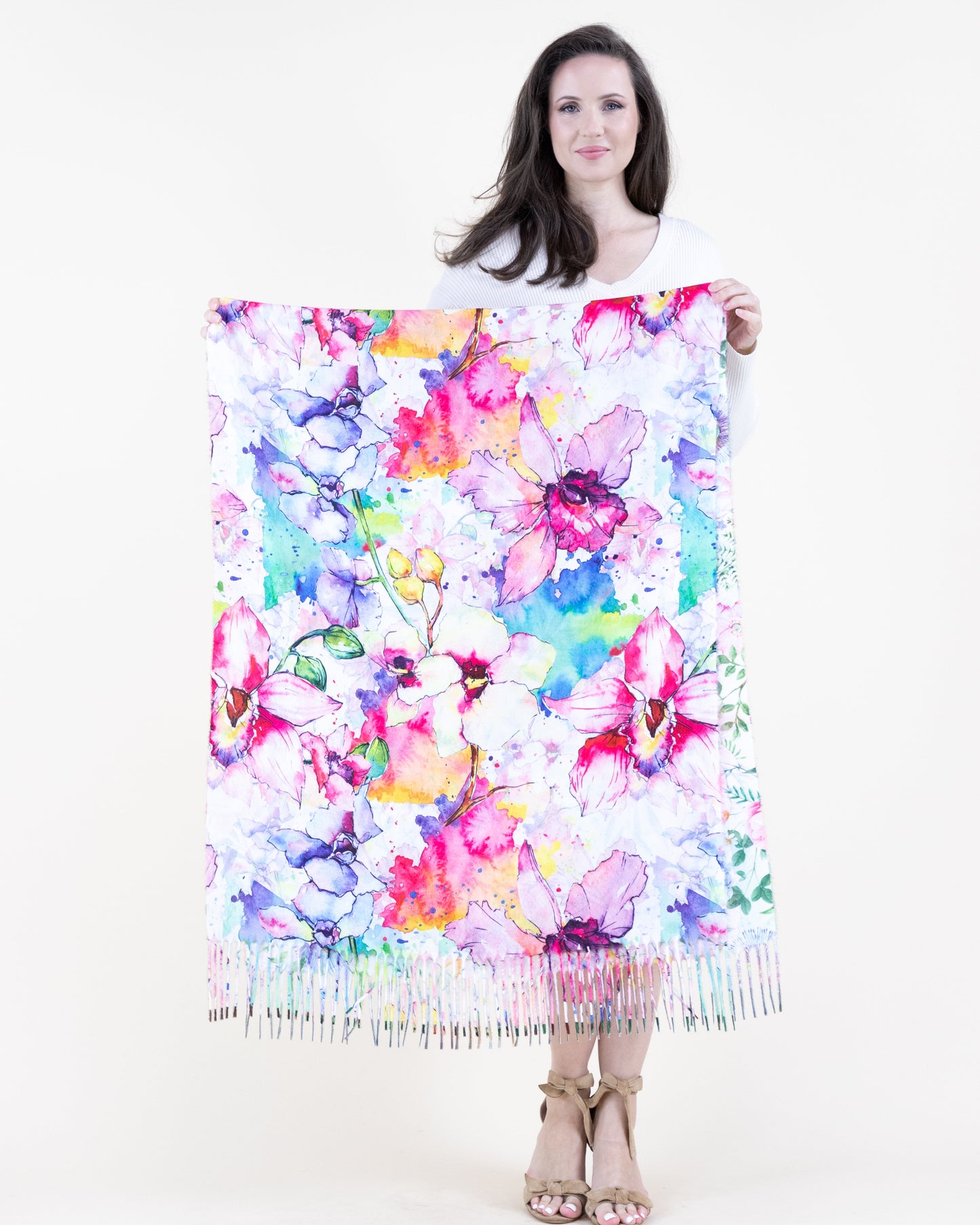 Watercolor Flowers and English Garden Double Sided Scarf