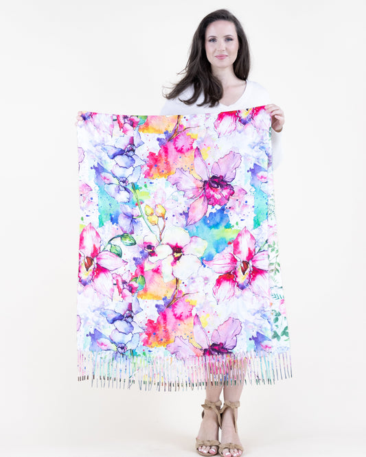 Watercolor Flowers and English Garden Double Sided Scarf